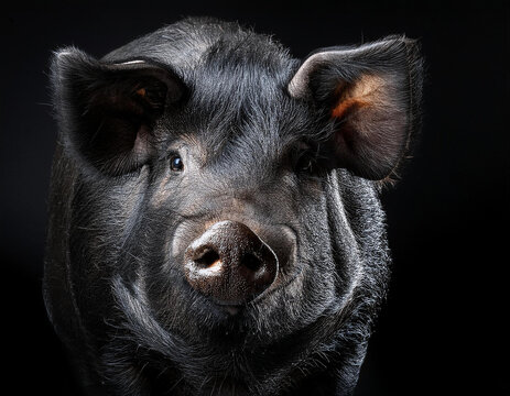 Retrato frontal de cerdo negro iberico