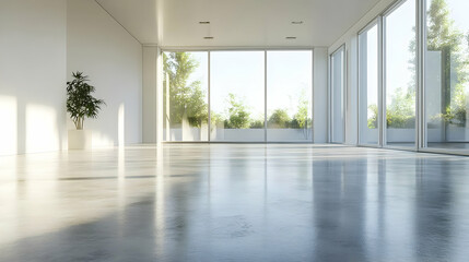 Obraz premium Empty Room with Large Windows and Reflections - 3D Illustration