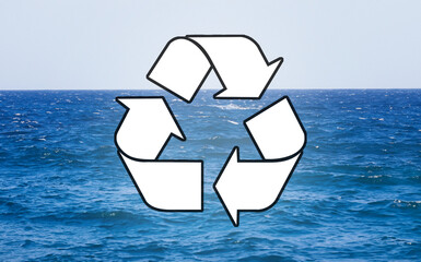 Recycle pollution symbol with sea and ocean in background Generative AI