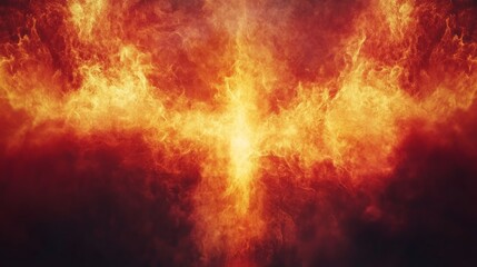 A fiery explosion with orange and yellow flames and smoke against a black background.