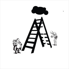 Broken Ladder - A ladder with several rungs missing or damaged on one side, symbolizing unequal opportunities and systemic barriers, with the other side perfectly intact and accessible   © E.H Liton