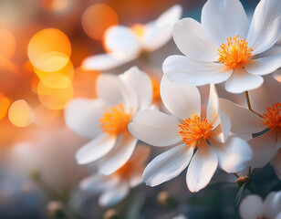 Fototapeta premium Beautiful white jasmine flowers on bokeh background.