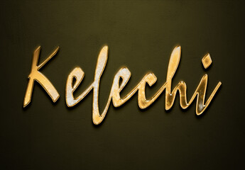 Old gold text effect of Nigerian Pidgin name Kelechi with 3D glossy style Mockup.