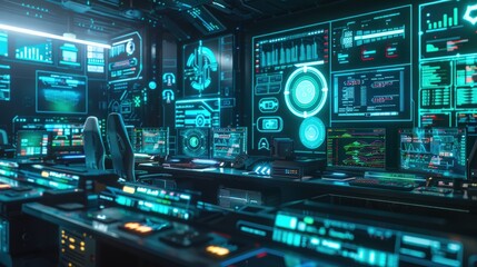 Obraz premium Futuristic Control Room with Interactive Displays