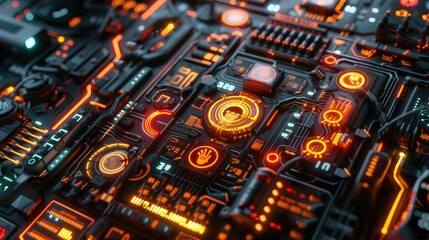 Fototapeta premium Vibrant AI Circuit Board Render with Neon Effects