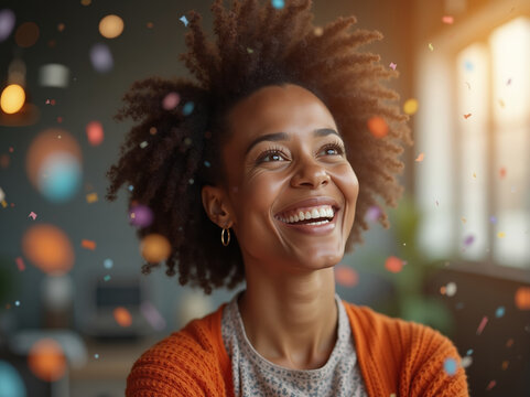 Celebrating new beginning with joy and excitement in vibrant, cheerful setting