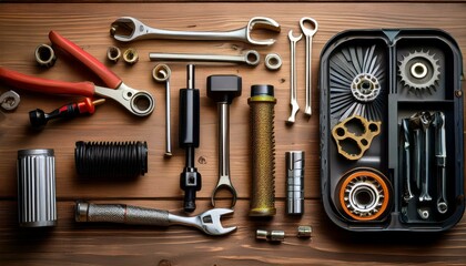 Fototapeta premium set of tools on a wooden background