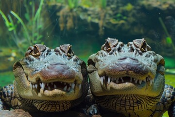 Fototapeta premium 2 crocodiles animal reptile hippopotamus.