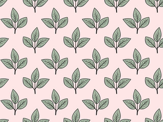 Hand drawn floral pattern vector design. Simple ornament with plant and leaf.