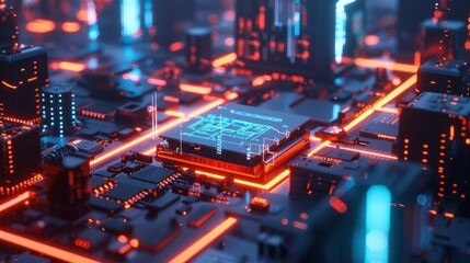 Obraz premium Futuristic Digital Circuit Board with Neon Lights
