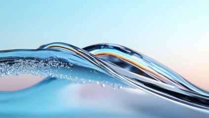 Close-Up of Abstract Digital Art with Fluid Lines and 3D Structure in Shades of Blue