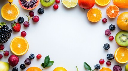 Colorful Fruit and Berry Arrangement on a White Background