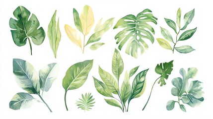 A collection of vibrant green leaves, showcasing various shapes and textures, perfect for nature-inspired designs.