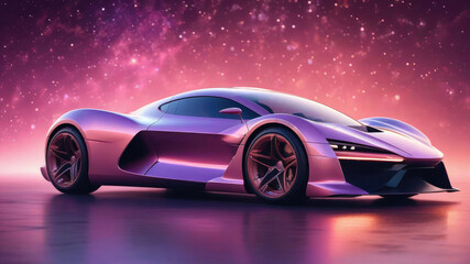 Luxury sports car in neon muted mauve, dusty rose, and soft terracotta lights, powerful acceleration of a supercar.