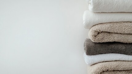 Stack of Folded White and Brown Towels on a White Surface