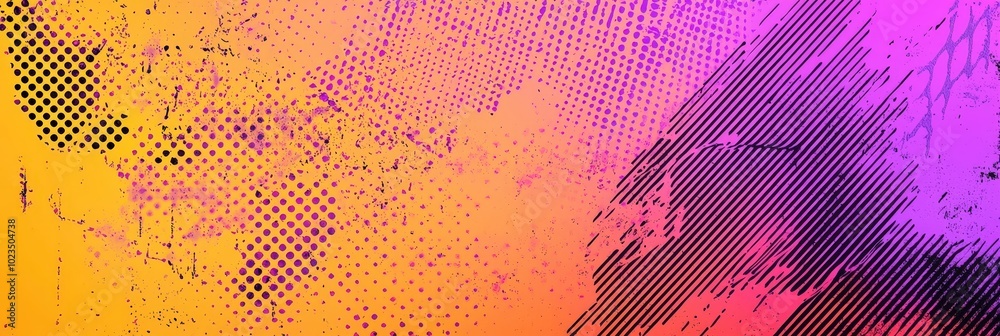 Aufkleber a dynamic backdrop features a blend of bright orange, pink, and purple colors, complemented by disti
