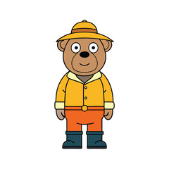 Cartoon Bear in Fisherman Outfit Clipart Vector Design
