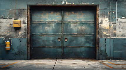 Rusty Garage Door with Concrete Walls  3D Illustration