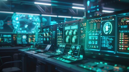Fototapeta premium Futuristic Control Room with Advanced Technology Interface
