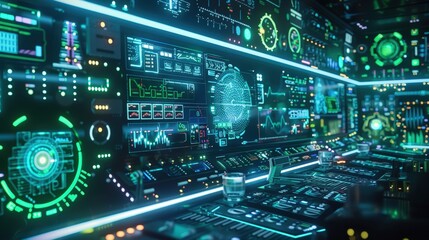 Fototapeta premium Futuristic Control Room with Digital Interfaces