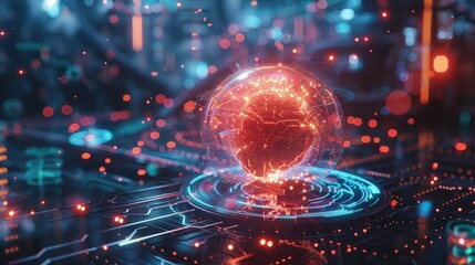 Fototapeta premium Futuristic AI Render of Glowing Earth and Circuit Design