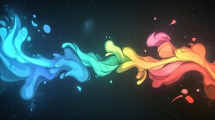 Abstract colorful splashes of paint blending together on a dark background.