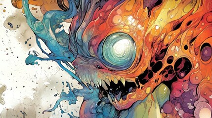 A vibrant, monstrous creature with swirling colors and a fierce expression.