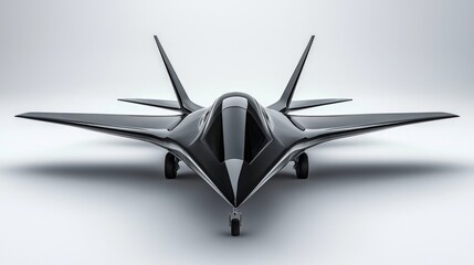 A sleek, futuristic aircraft design featuring sharp angles and a streamlined body, emphasizing advanced aerodynamics and technology.