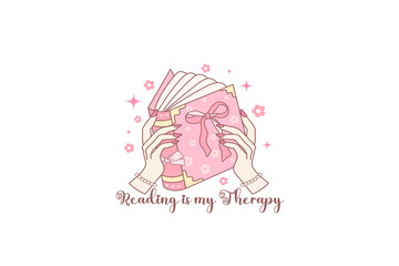 Reading is my therapy, Coquette Book PNG Sublimation T Shirt Design