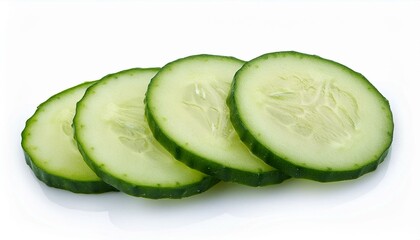Round cucumber slices from different angles isolated on a white background