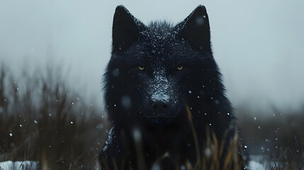 Naklejka premium Black Wolf in Snowy Forest 3D Illustration