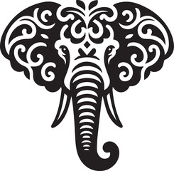 Fototapeta premium Elephant head silhouette black vector clipart design