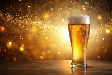 Golden and amber background with beer elements and glowing particles