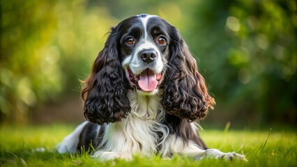 Adorable Black and White American Cocker Spaniel in Playful Pose Captured in Natural Light for Pet Lovers and