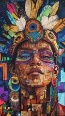 Obraz premium The warrior displays intricate face paint and vibrant accessories, reflecting rich traditions