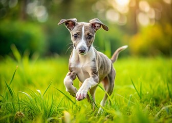 Adorable Greyhound Puppy Playing in the Grass - A Perfect Addition to Your Pet Collection for Dog Lovers