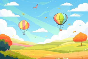 Fototapeta premium Colorful hot air balloons soaring over scenic autumn landscape.Concept of Makar sankranti