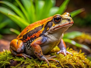 Obraz premium African Rain Frog in Natural Habitat: Unique Amphibian Species with Distinctive Features and Adaptations to Rainy