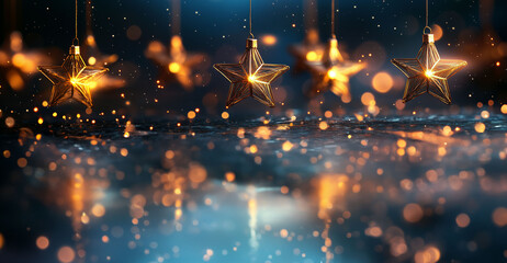 Obraz premium Gold starlight hanging against a dark blue background