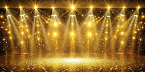 Golden glitter stage with spotlights ideal for premium ceremonies