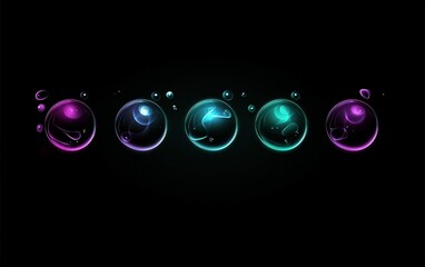 Colorful bubbles floating in a dark background showcasing vibrant purple and teal hues under soft lighting effects at twilight