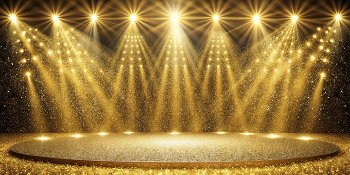 Golden glittery stage with spotlights perfect for upscale events