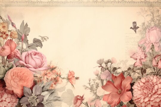 Bouquet with Paris style border backgrounds pattern flower.