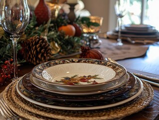 Thanksgiving Table Setting with Plates and Decor