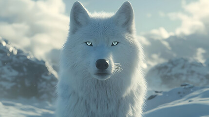 Naklejka premium White Wolf in Snowy Landscape 3D Illustration