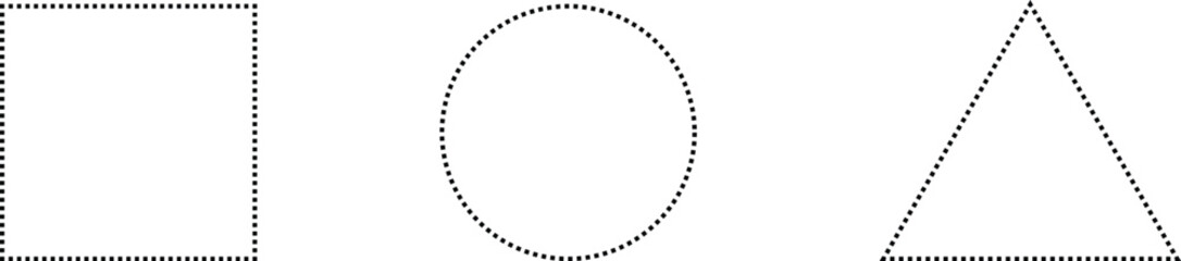 Dashed line shapes with rounded edges. Square, circle and triangle. Vector illustration