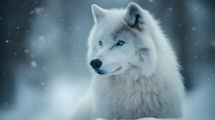 Obraz premium White Wolf in Winter Snow Realistic Photo