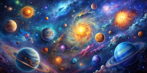 Beautiful Space Stars Drawing for Cosmic Art Lovers, Featuring Celestial Bodies, Nebulas, and Starry Night Inspirations