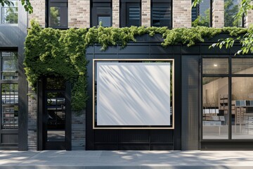 Urban storefront with blank billboard