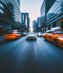 Obraz premium Blurred cars on a busy street in a large city during rush hour